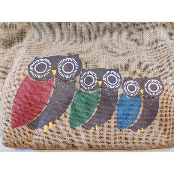 Freeset Tan Burlap Small Tote Bag w/ Cute Colorful Owl Appliques, Gift Bag - Picture 8 of 8